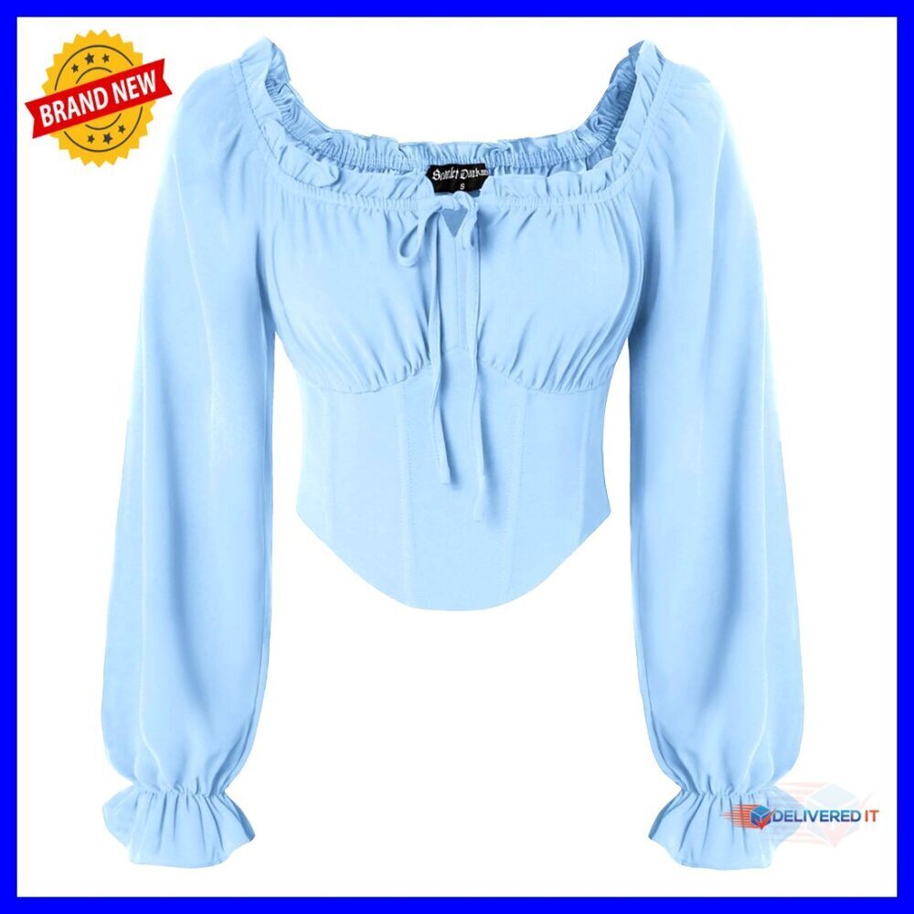 Renaissance Corset Top Long Sleeve Off Shoulder Blouse Regular Fit